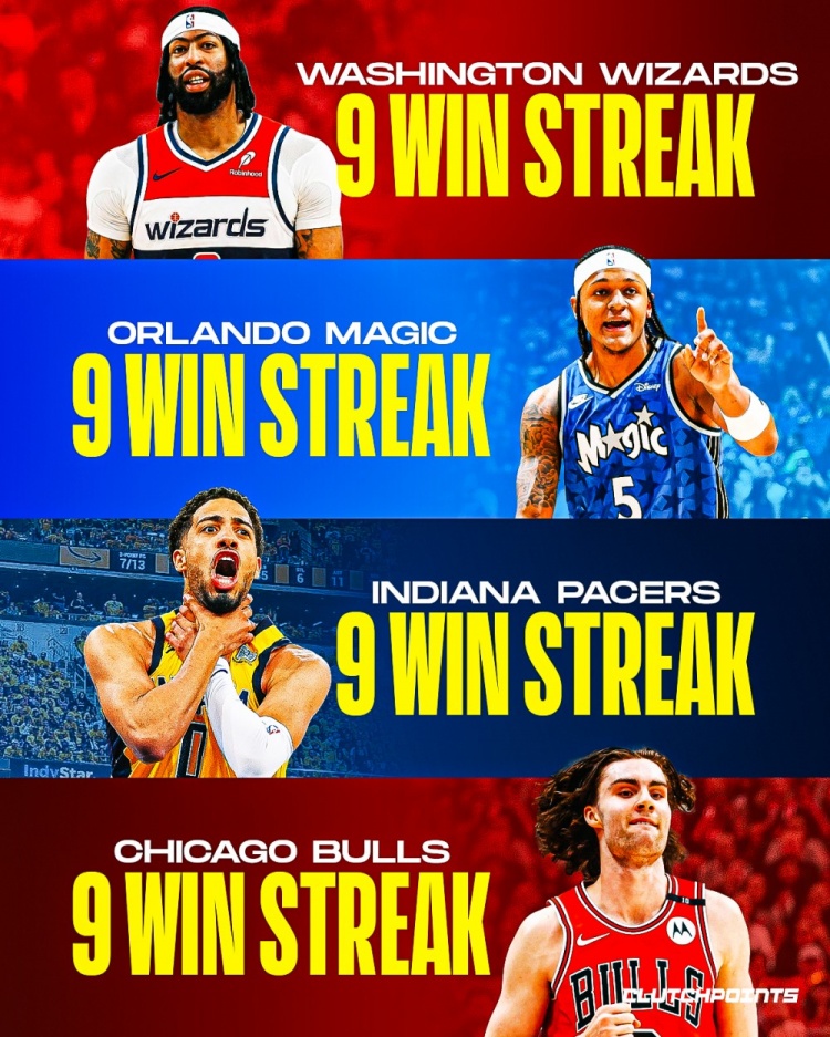 正版通道-各队2000年至今最长连胜记录！热火27连胜 勇士24 火箭22 湖人11